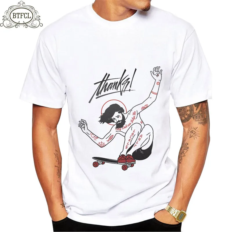 

BTFCL White Short Sleeve Men's White T-Shirt Funy Print Top Tee Men Tshirt Streetwear boyfriend gift