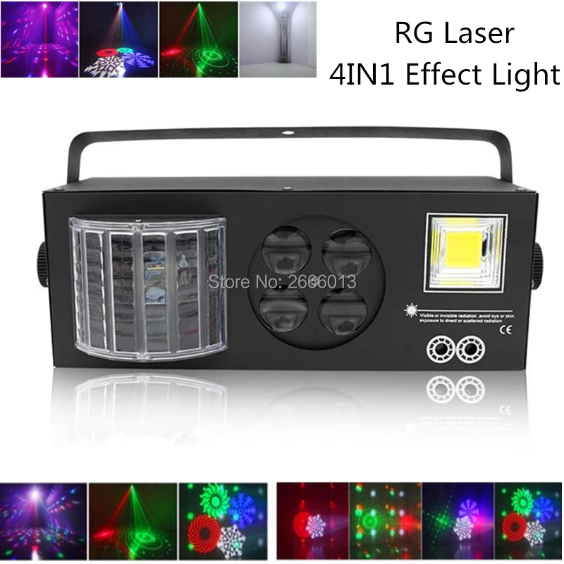 

4in1 Effect Light, RG Laser+LED Butterfly Lights+4 Eyes Patterns Light +White Strobe Lamp DMX Club Disco DJ Party Stage Lighting