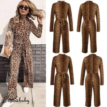 

Women Leopard Print Jumpsuit Romper Long Sleeve Playsuit Bodysuit