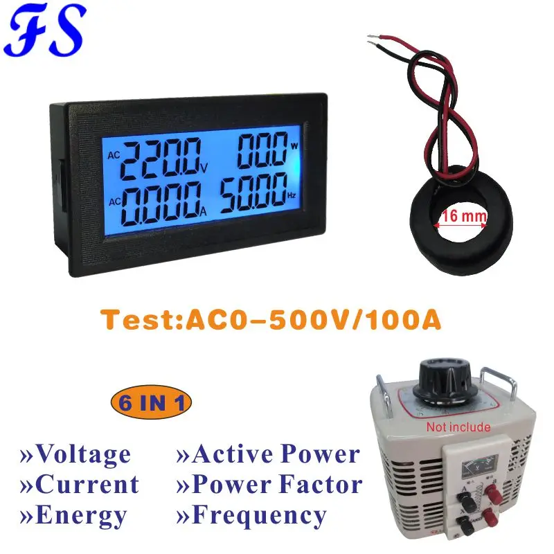 

LCD Digital Voltmeter Ammeter AC 0-500V Voltage Current Meter Power Factor Frequency Energy Tester PF AC 0-100A for Phase Variac