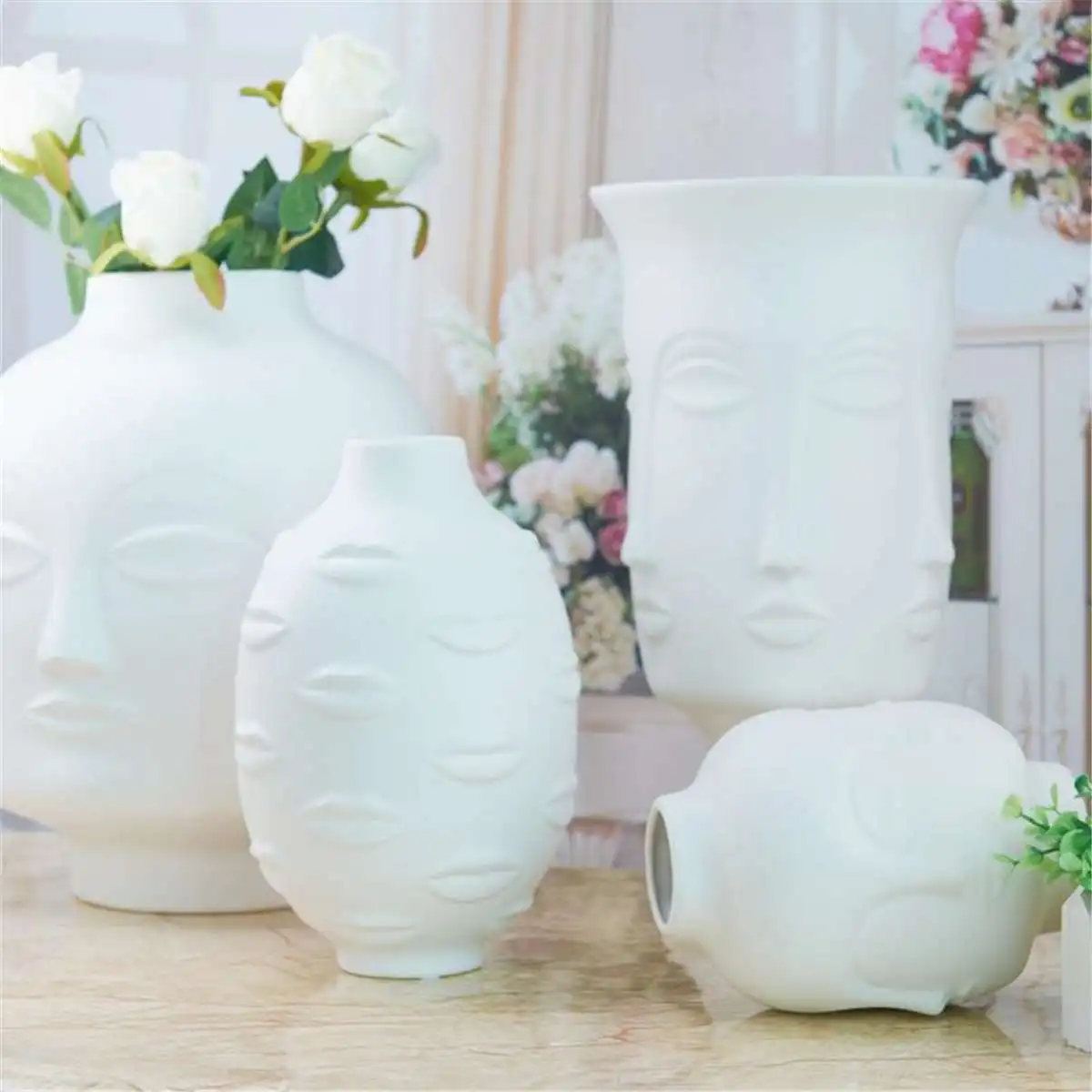 

Ladies Face Head Planter Vase Face Vase for Flower Human Face Flower Vase Succulent Pot Home Garden Ornament White Ceramic Craft