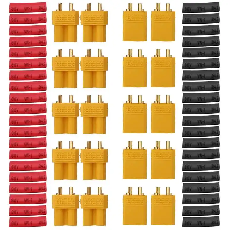 

10 Pair URUAV XT30U Male Female Bullet Connectors Power Plug with Heat Shrink Tubing for Lipo Batter For RC Drone Part Accs