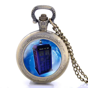 

IBEINA Pocket Watch Men Steampunk Doctor Who Theme Full Hunter Quartz Engraved Fob Retro Pendant Pocket Watch Chain Gift