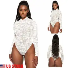 Women's Sexy Lace Jumpsuit Hollow Out Jumpsuit Romper Long Sleeve Bodycon Playsuit Clubwear