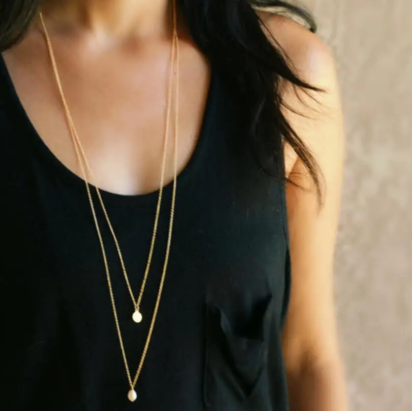 Женское длинное колье золотистого/серебристого цвета с подвеской 2019|Ожерелья