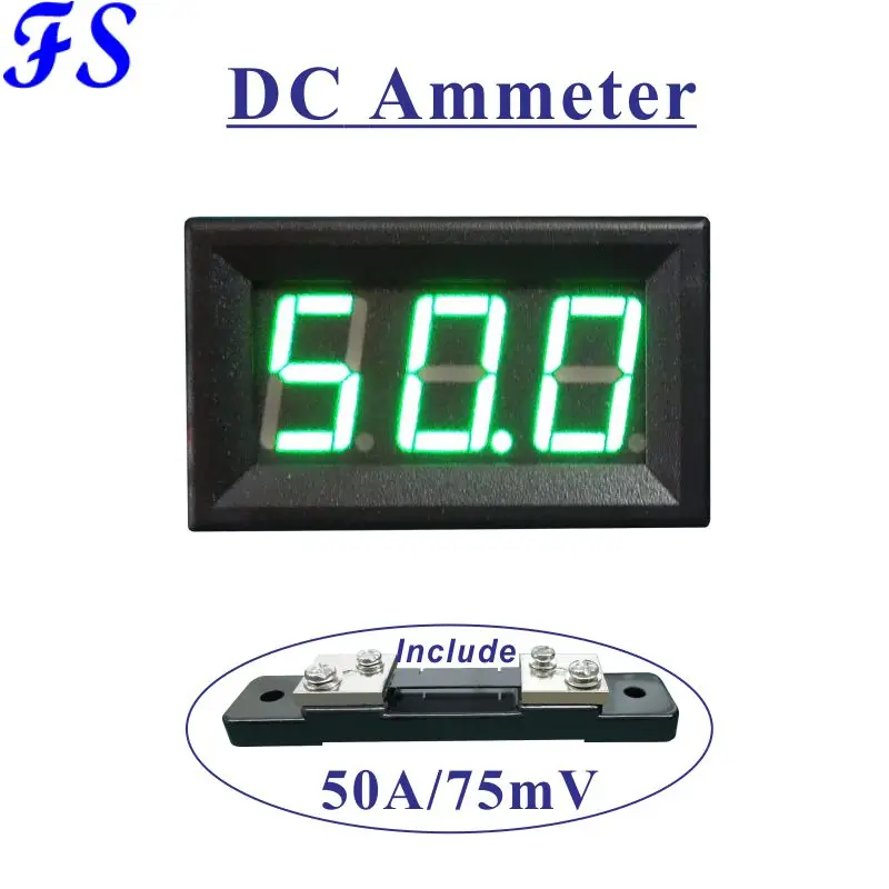DC Амперметр 50A светодиодный цифровой измеритель тока DC50A Панель включает шунт 75мв