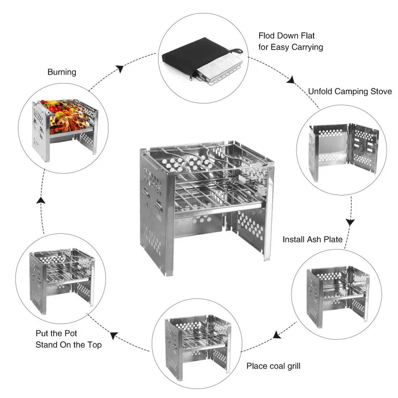 Складная плита для барбекю, кемпинга, дровяная походная плита для пикника, барбекю плита/Портативная Складная плита из нержавеющей стали для альпинизма