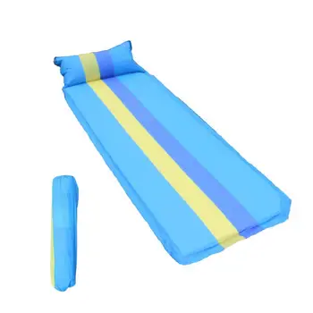 

Single Outdoor Inflatable Cushion Sleeping Camping Mat Blue Stripes Sleeping Pad Mattress for Camping Hiking Backpacking Travel
