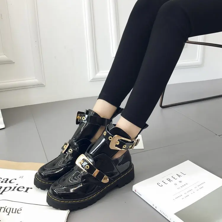 

Autumn Leather Buckle Shoe Belt Buckle Shoes Women Short Boots