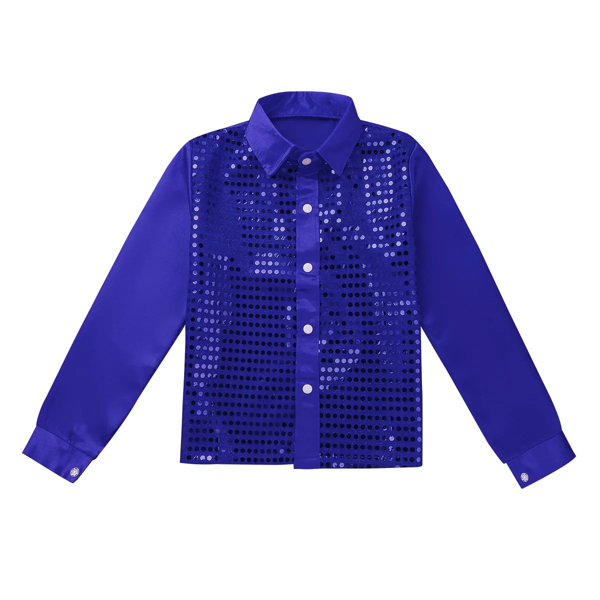 Children Kids Boys Glittery Sequined Long Sleeve Spread Collar Shirt for Choir Jazz Dance Stage Performance Boy Dancing Costumes