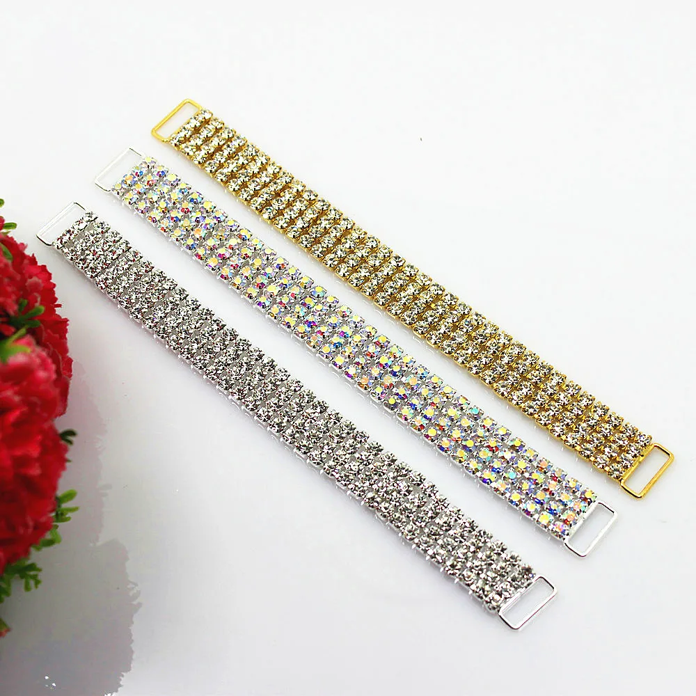 

CJRIR 4Pcs LONG Crystal Rhinestone Bikini Trim Connectors Buckle Clasps Metal Chain For Swimming Wear Bikini Suits Decor