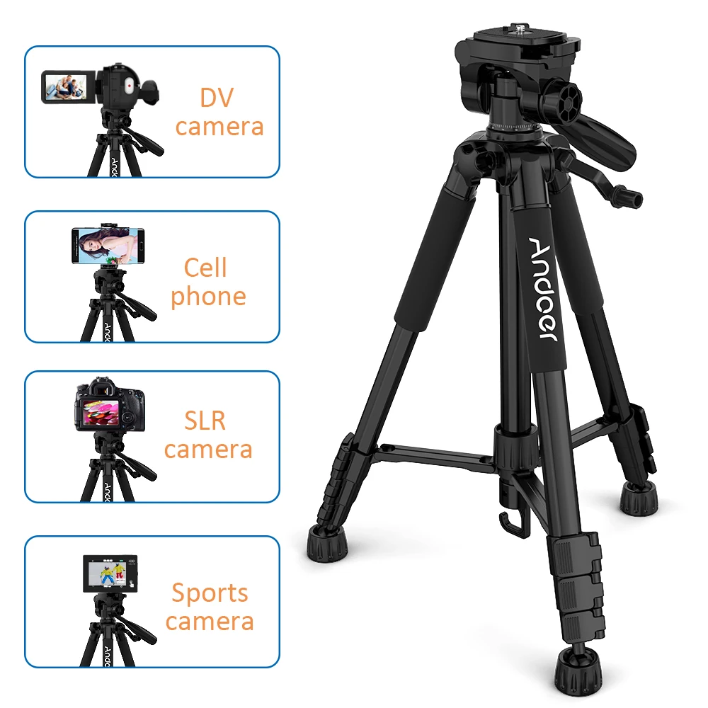 

Andoer 57.5inch Travel Lightweight Camera Tripod for Photography Video Shooting Support DSLR SLR Camcorder with Bag Phone Clamp