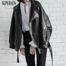 SuperAen/кожаная куртка с длинными рукавами в Корейском стиле для женщин; коллекция года; сезон осень-зима; Новинка; свободная Вельветовая Толстая куртка; большие размеры