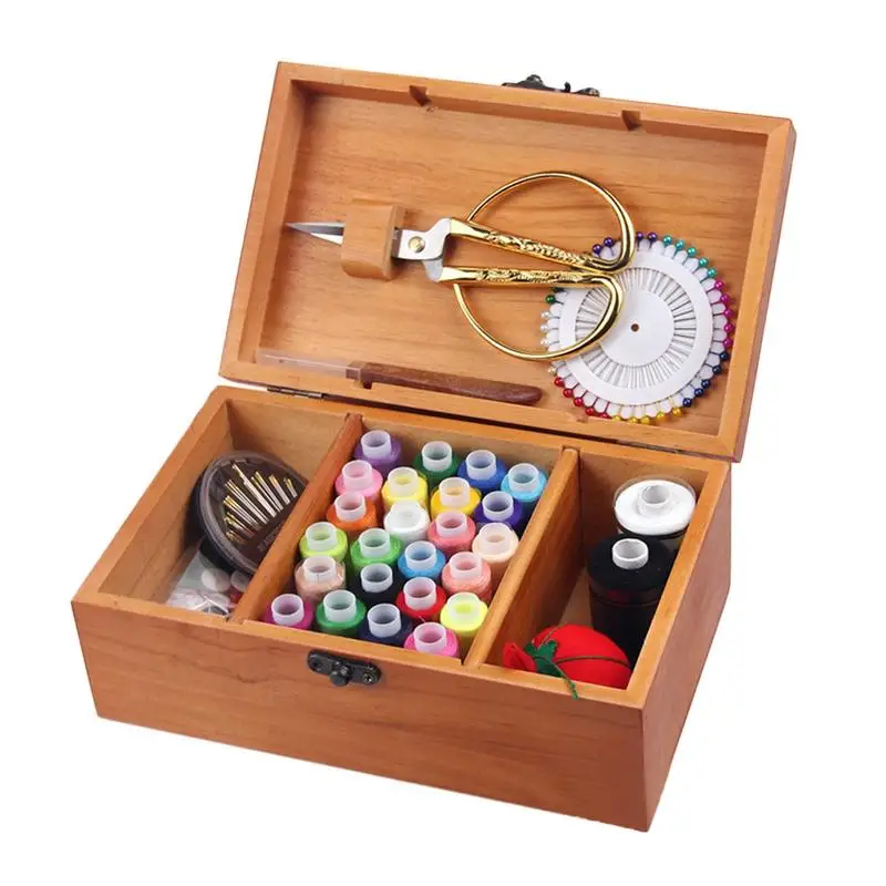 1 wooden box needle box Multifunctional storage box Sewing tool