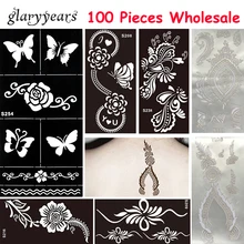 100 штук торговля средний полый черный хна тату трафарет унисекс Талия искусство тела Картина цветок татуировка в виде кружева трафарет год