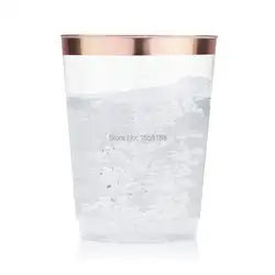 24 шт./лот пластиковая чашка для вина мл жесткий 270 одноразовые пластик посуда для напитков 9 унц.. розовое золото обод цвет вечерние Fit