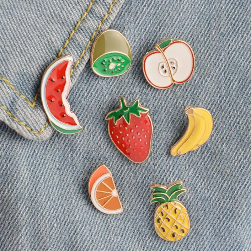 

1 PC Watermelon Kiwi Strawberry Orange Banana Apple Pineapple Cartoon Fruit Fashion Brooches For Women Kids