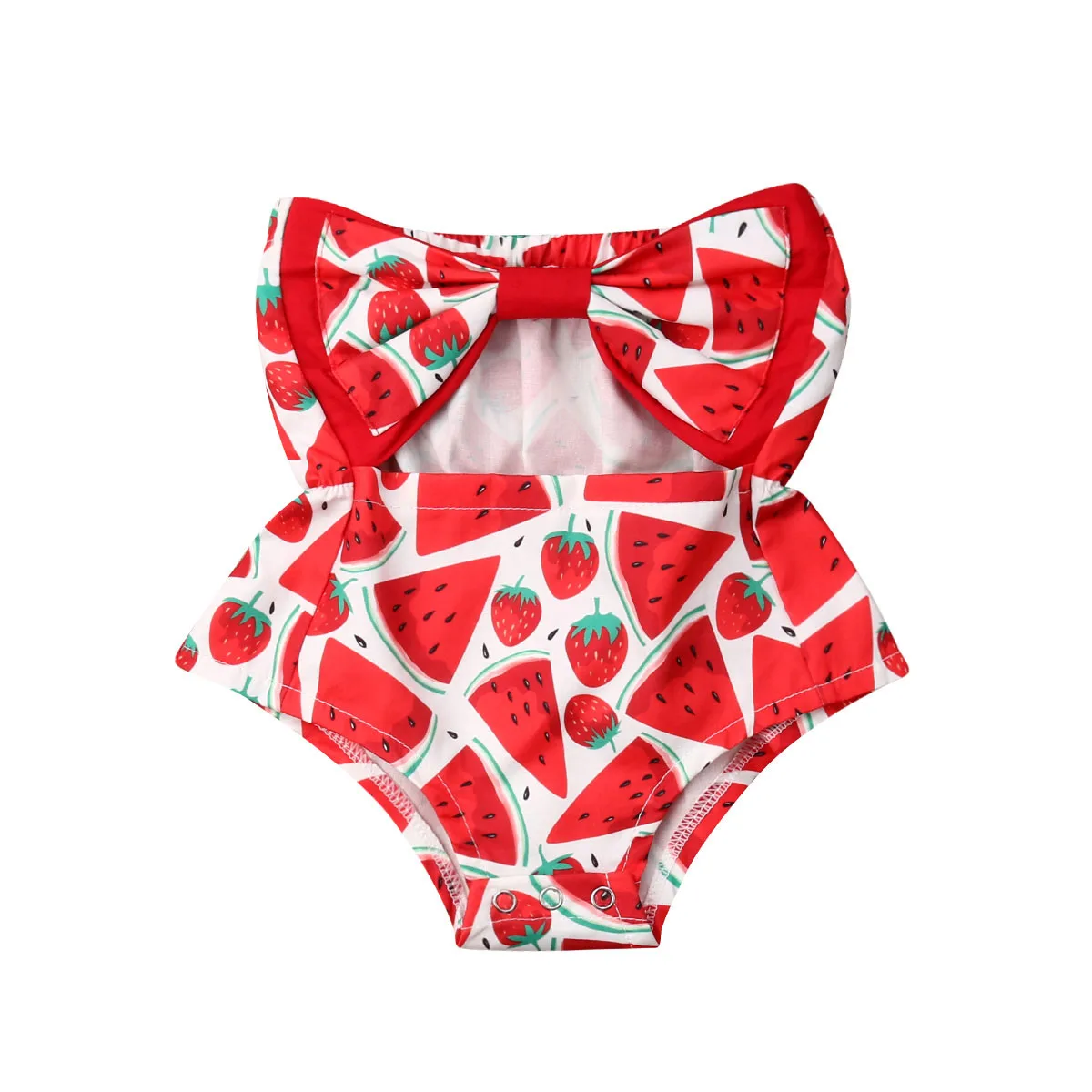 الرضع حديثي الولادة طفلة البطيخ السروال القصير الأحمر الفراولة أكمام بذلة Playsuit الصيف طفل زي تنكري لفتاة