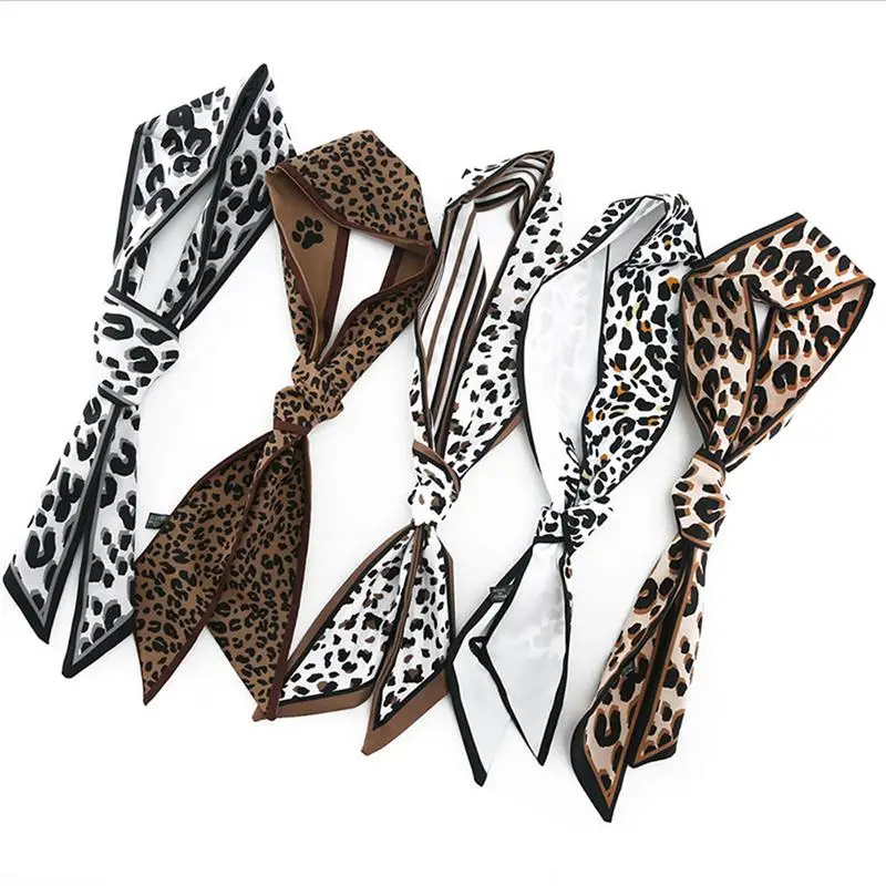 

2019 Autumn Trendy Leopard Skinny Scarf Leopard Pirnting Faux Silk Scarf Women Wristband Headbands Accessories