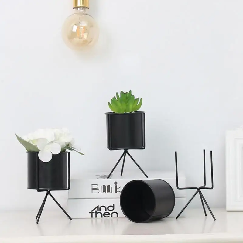 

Black Iron Flower Planters Bucket Jar Succulent Plant Planter Pot Shelf Rack Home Decorative Vase Garden Supplies