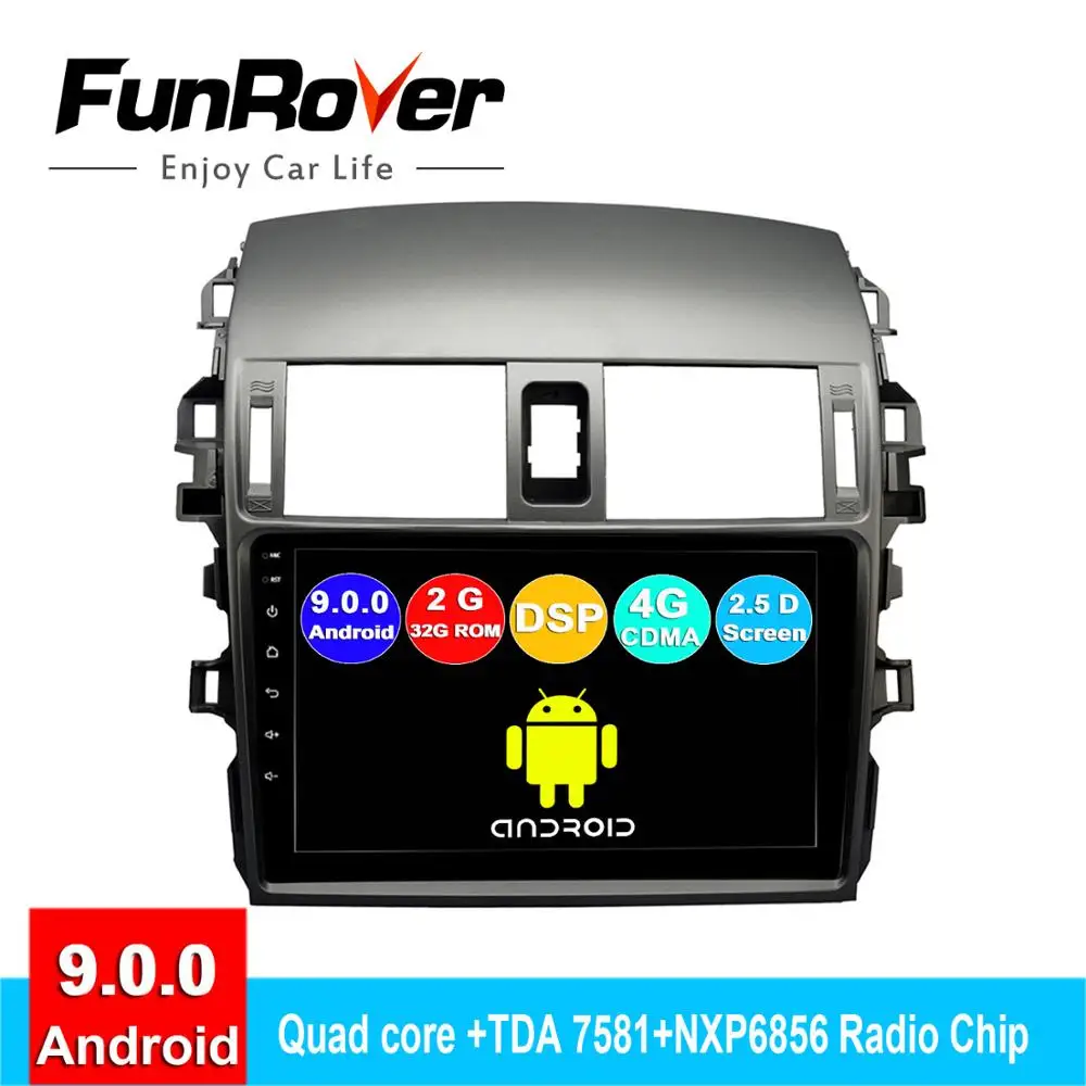

FUNROVER android 9.0 2 din car dvd gps multimedia player For Toyota Corolla E140/150 2008-2013 radio navi navigation 2.5D DSP 4G