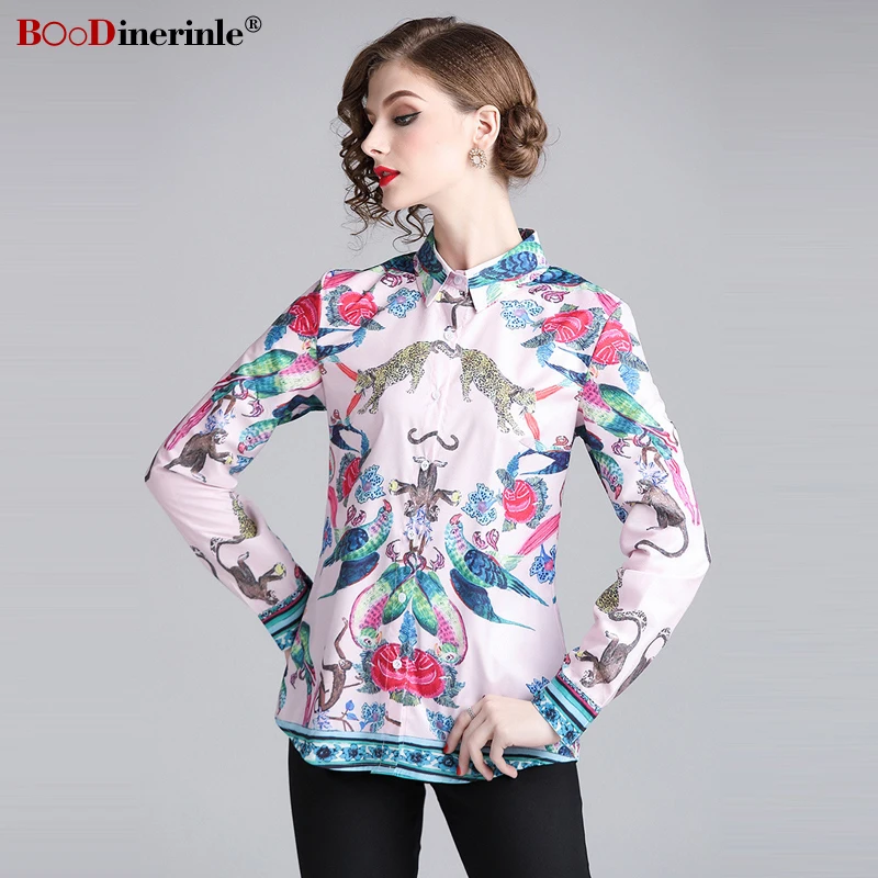 

BOoDinerinle Long Sleeve Animal Print Women Blouse 2019 Spring Elegant Vintage Ladies Slim Lapel Shirt Women Slim Casual Blouse