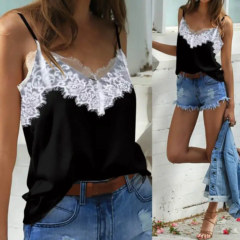 

Summer Backless Vest Women Lace Tank Tops 2019 Celmia Sexy V Neck Sleeveless Camis Casual Loose Shirts Plus Size Blusas Feminina