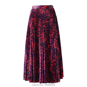 

2019 Spring New-Coming Color Matching Striped Pleated skirt Mid-Calf Print High Waist