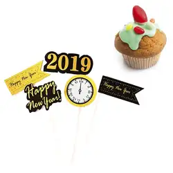 Новогоднее украшение 2019, 5 шт., топперы для торта с новым днем 2019, деревянные праздничные принадлежности Декоративные палочки для торта