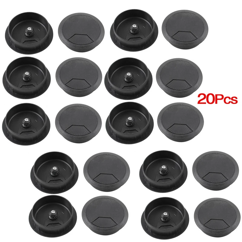 

PC Desk Black Plastic 50mm Diameter Flip Top Grommet Cable Hole Cover 20 Pcs