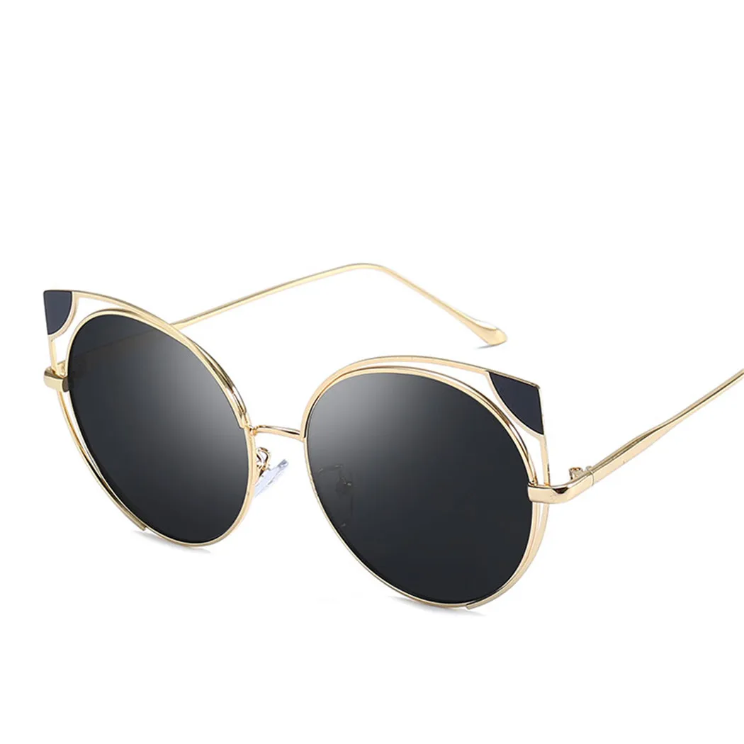 Модные солнцезащитные очки кошачий глаз женские сексуальные полый металлический каркас солнцезащитные очки винтажная, брендовая, дизайнерская, в стиле хип-хоп Солнцезащитные очки женские оттенки
