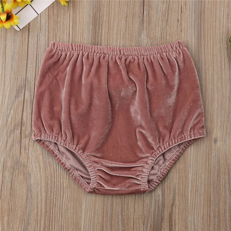 Infant Baby Girl Shorts Solid Gold Velvet Bowknot PP Pants Bow Casual Bottom Diaper Cover Panties