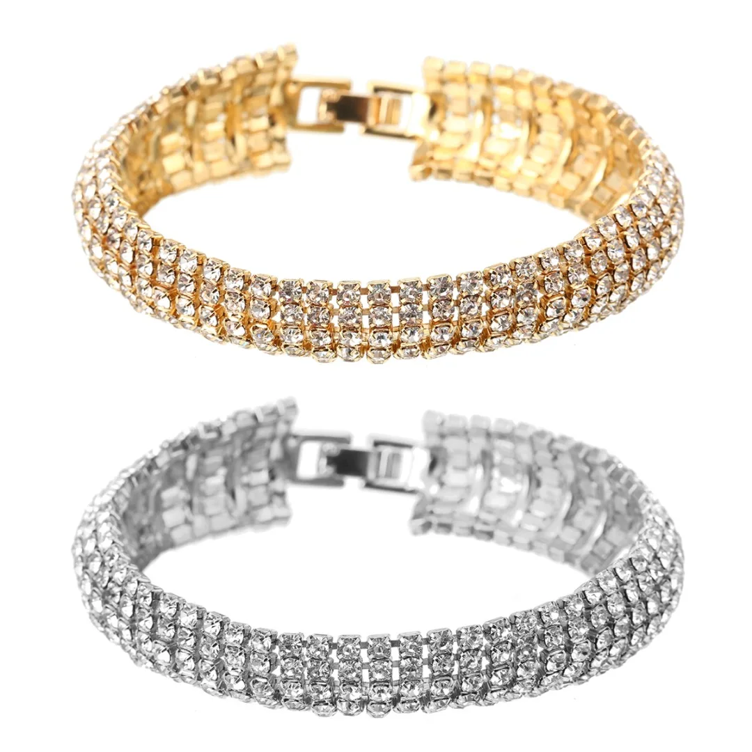 

Luxury Charm Cuff Bracelets&Bangles Gold Silver Wide Crystal Rhinestone Buckle Bracelet For Women Statement Jewelry
