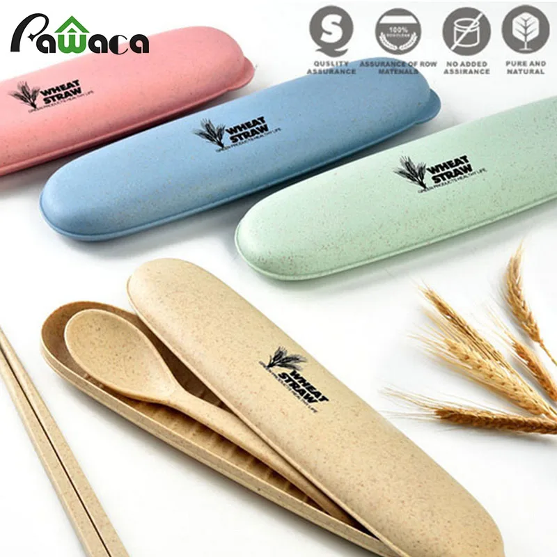 

Natural FDA green wheat straw tableware suit Travel tableware set Chopsticks Spoon Fork Dinnerware Camping Picnic Set for kids