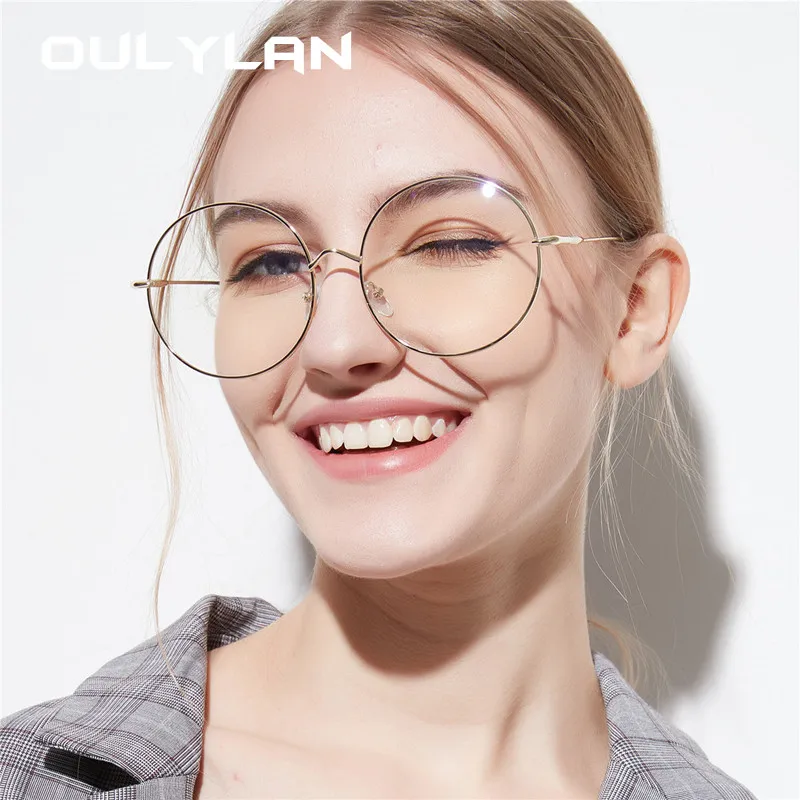 

Oulylan Oversized Glasses Frame Women Round Style Transparent Metal Glasses Spectacle Vintage Black Optical Eyeglasses Frames