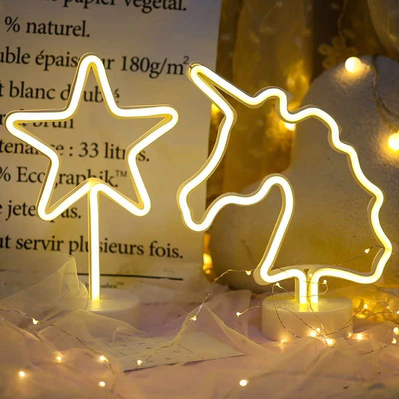 Светодиодный неоновый Ночной светильник в форме сердца и звезды для дня рождения, детской комнаты, гостиной, свадебной вечеринки