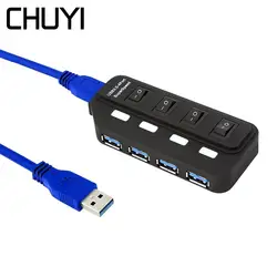 CHUYI Mini USB 3,0 концентратор 4 порта с вкл/выкл переключатель USB разветвитель с США/ЕС/AU/UK адаптер питания для ПК ноутбук компьютерные аксессуары