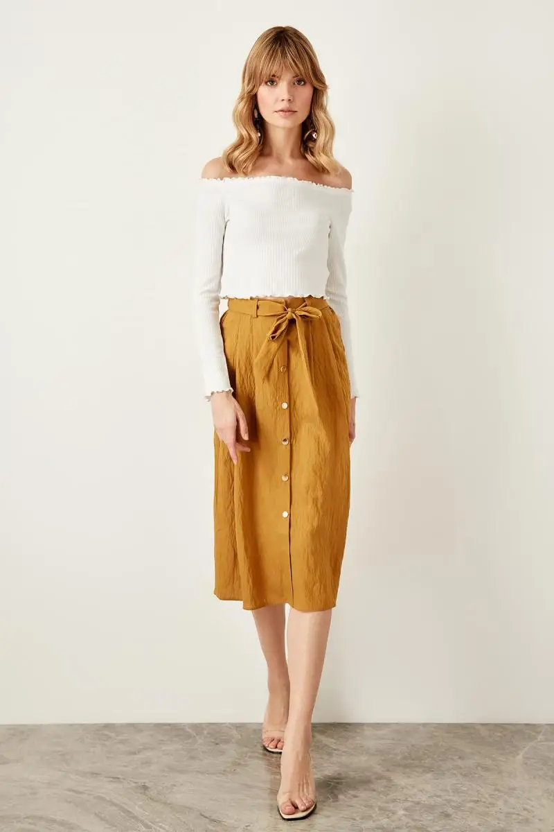 Trendyol Mustard Button Detail Skirt TWOSS19ST0044 | Женская одежда