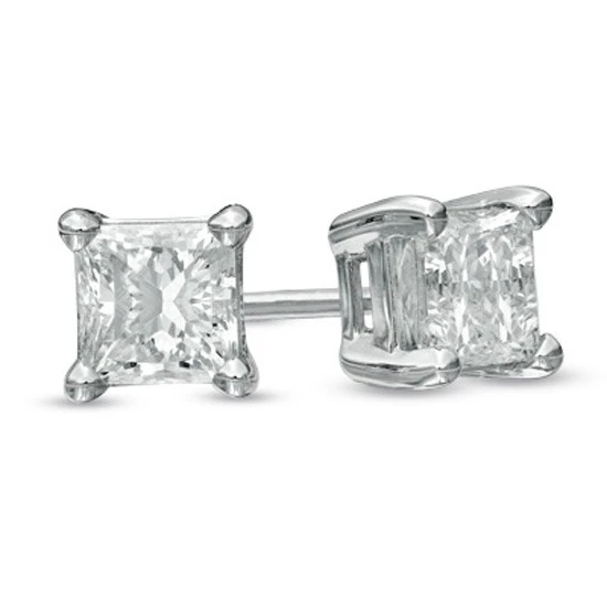 1/2 ct Princess Cut Natural Diamond Solitaire Stud Earrings in 14K White Gold | Украшения и аксессуары