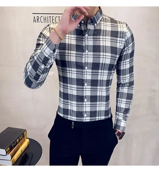 

Shirts Mens Camisas Hombre Classic Blue Plaid Shirts Man Long Sleeve Slim Fit Casual Shirt Cotton Anti-wrinkle Plus Size 3XL