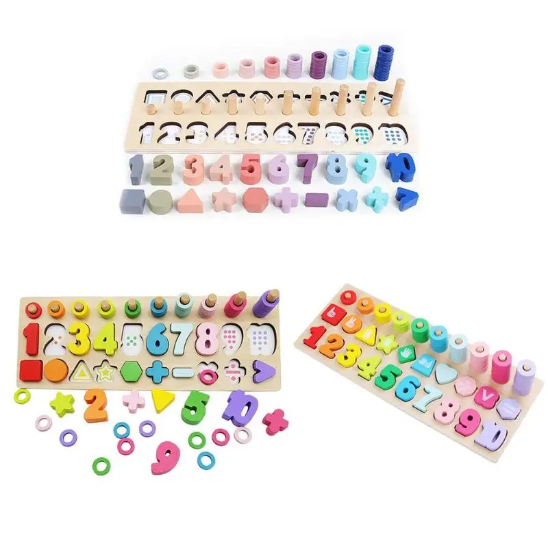 

Preschool Wooden Montessori Toys Count Geometric Shape Cognition Match Baby Early Education Teaching Aids Math Toys For Children