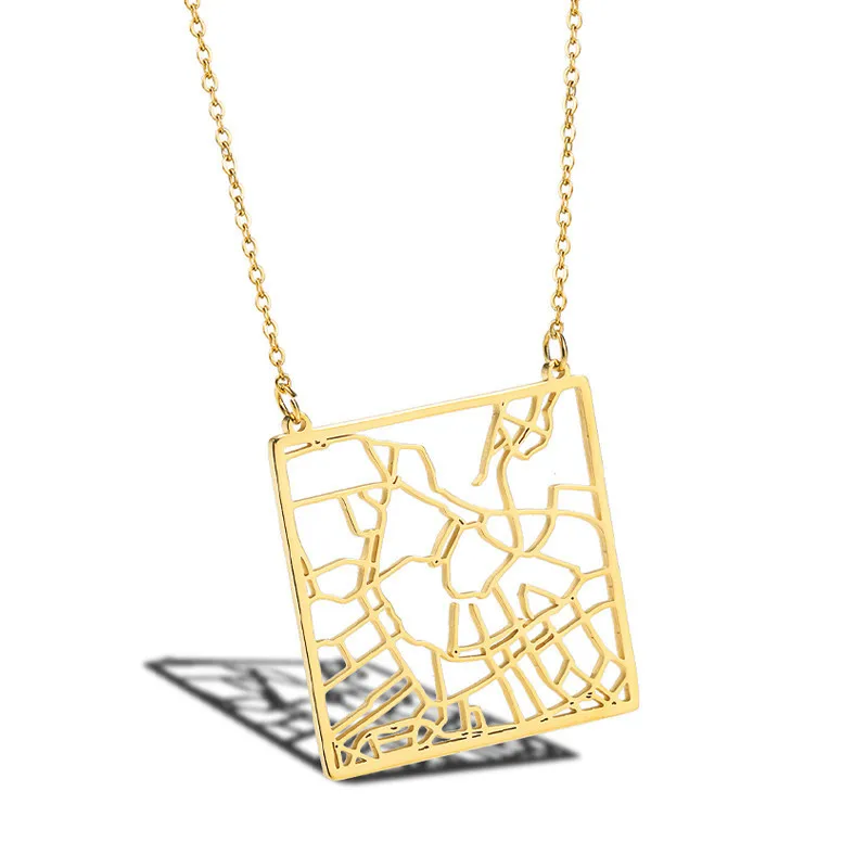 

Hollow Out Design Amsterdam Netherlands City Map Necklace Jewelry Your Hometown Amsterdam Pendant Necklace Memorial Day Gifts