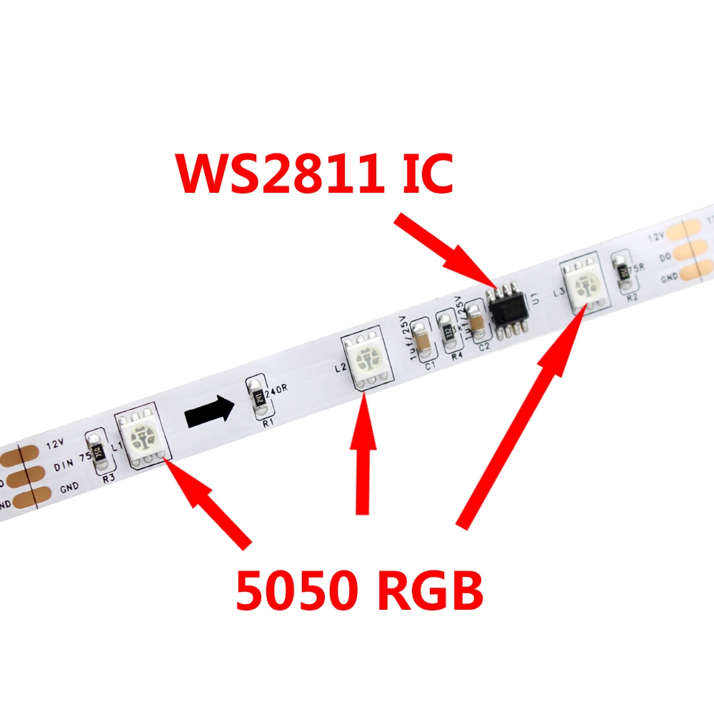 30 60 светодиодов/м ws2811 12 В Светодиодная лента светильник 5 м Ws2811 управление 5050 Rgb адрес Светодиодная лента водонепроницаемый IP20 IP65 IP67 полноцветный