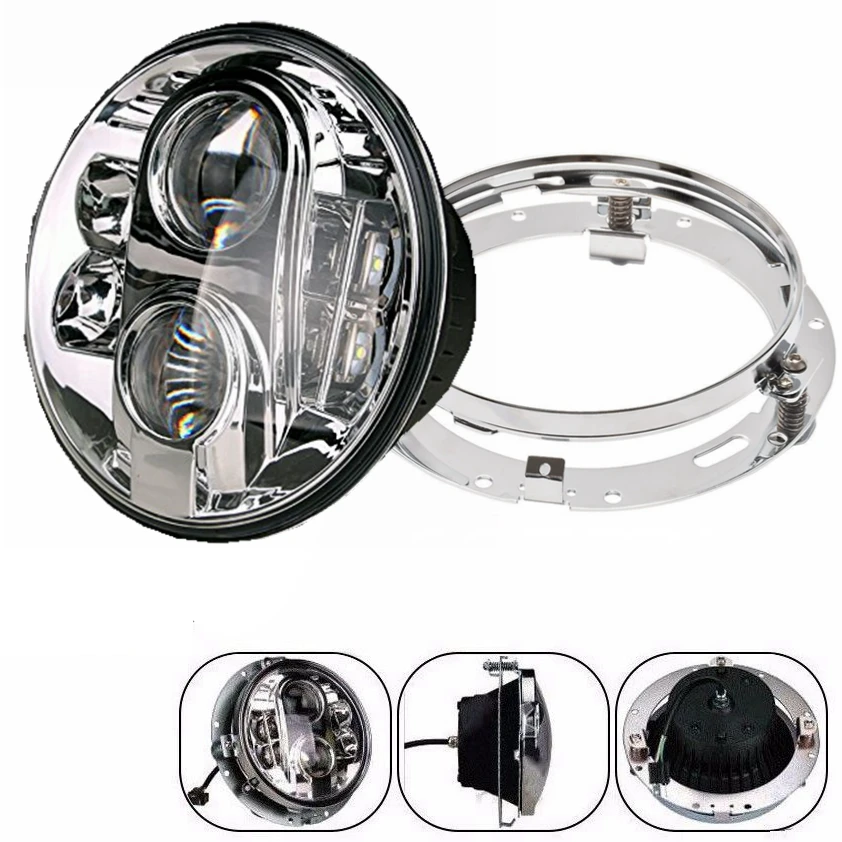 

7" Motorcycle LED Headlight Lamp + Extension Trim Ring For Harley