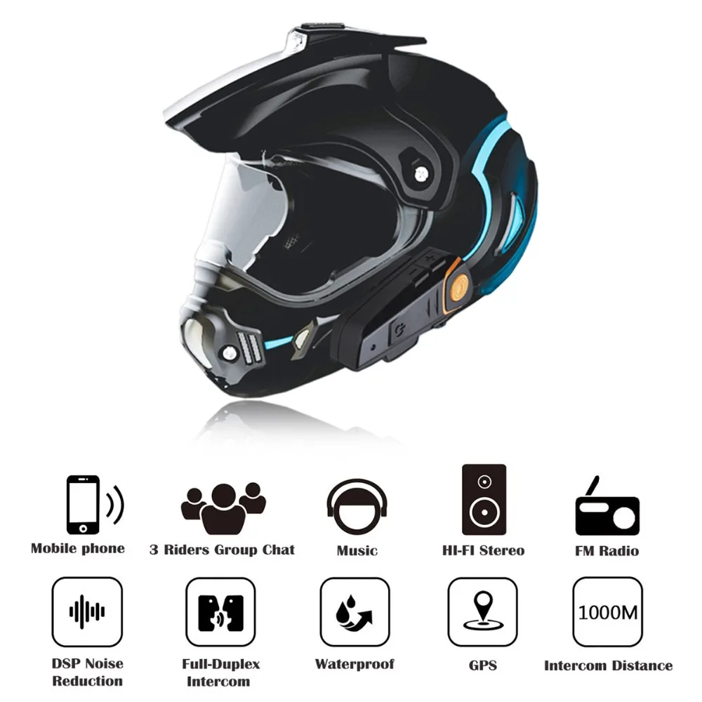 Оригинальный BT S2 Pro moto rcycle Шлем Интерком IPX7 водонепроницаемый FM 1000 м мото bluetooth