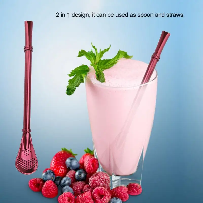 Newest Drinking Straw Spoon Resuabl Washable Stirring Cocktail Shaker
