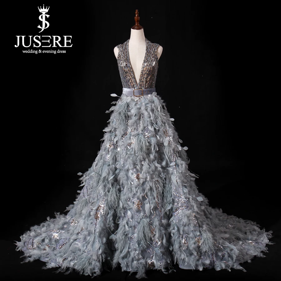 

JUSERE NEW Evening Dress Sequin Hand Beaded V-Neck Sleevless Backless Long Evening Dress Dresses Formal Gown Robe De Soiree