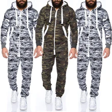 THEFOUND Мужская одежда, камуфляж, с капюшоном, на молнии, боди, комбинезон, все в одном, спортивный костюм