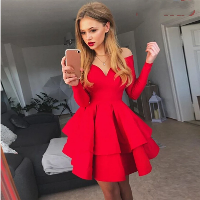 New Women Bud Dress Elegant Chic Vestidos Fashion Female Long Sleeve V ...