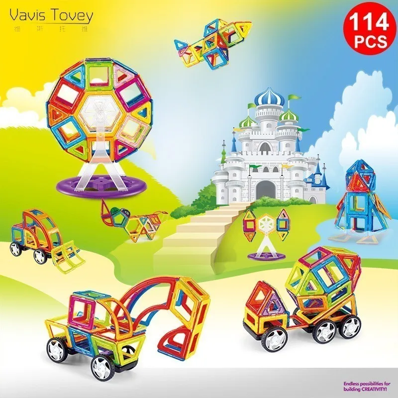 

TOTOTOY Vavis Tovey 114PCS Magnetic Building Blocks Educational Tiles Kit Magnet 3D Designer Construction Toy Set For Kids Gfit